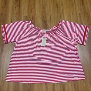 Michael Kors White and Red Boxy Short Sleeve Blouse Size XL